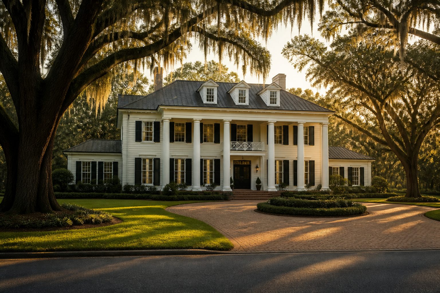Invented grand white house — not a listing