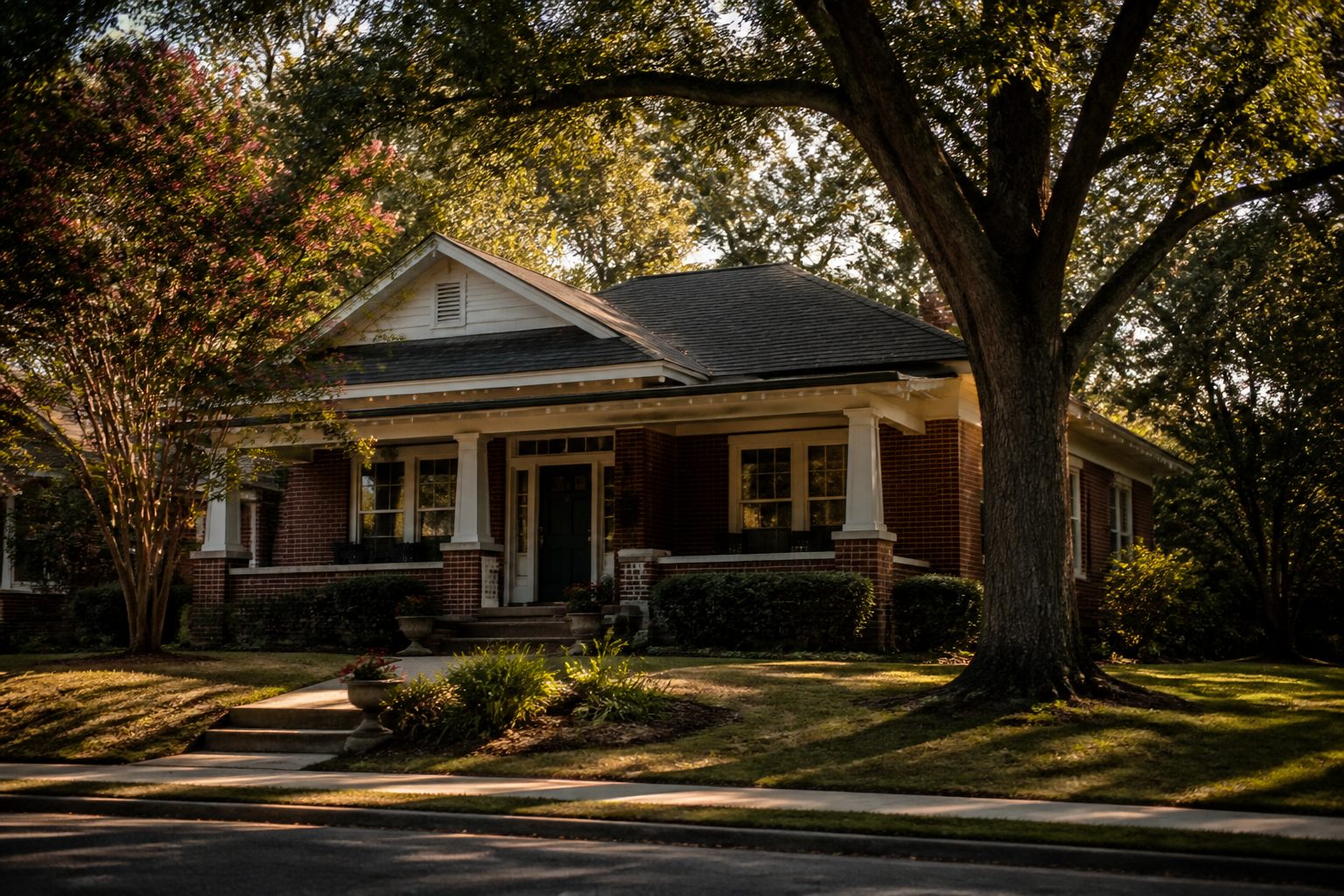 Invented brick bungalow still — not a listing